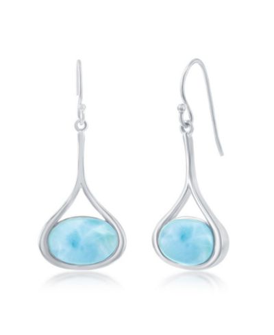 Sterling Silver Long Oval Larimar Dangling Earrings