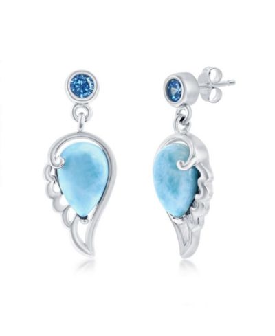 Sterling Silver Larimar Angel Wing & Aqua CZ Earrings