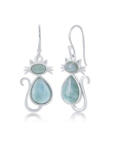 Sterling Silver Larimar Cat Earrings