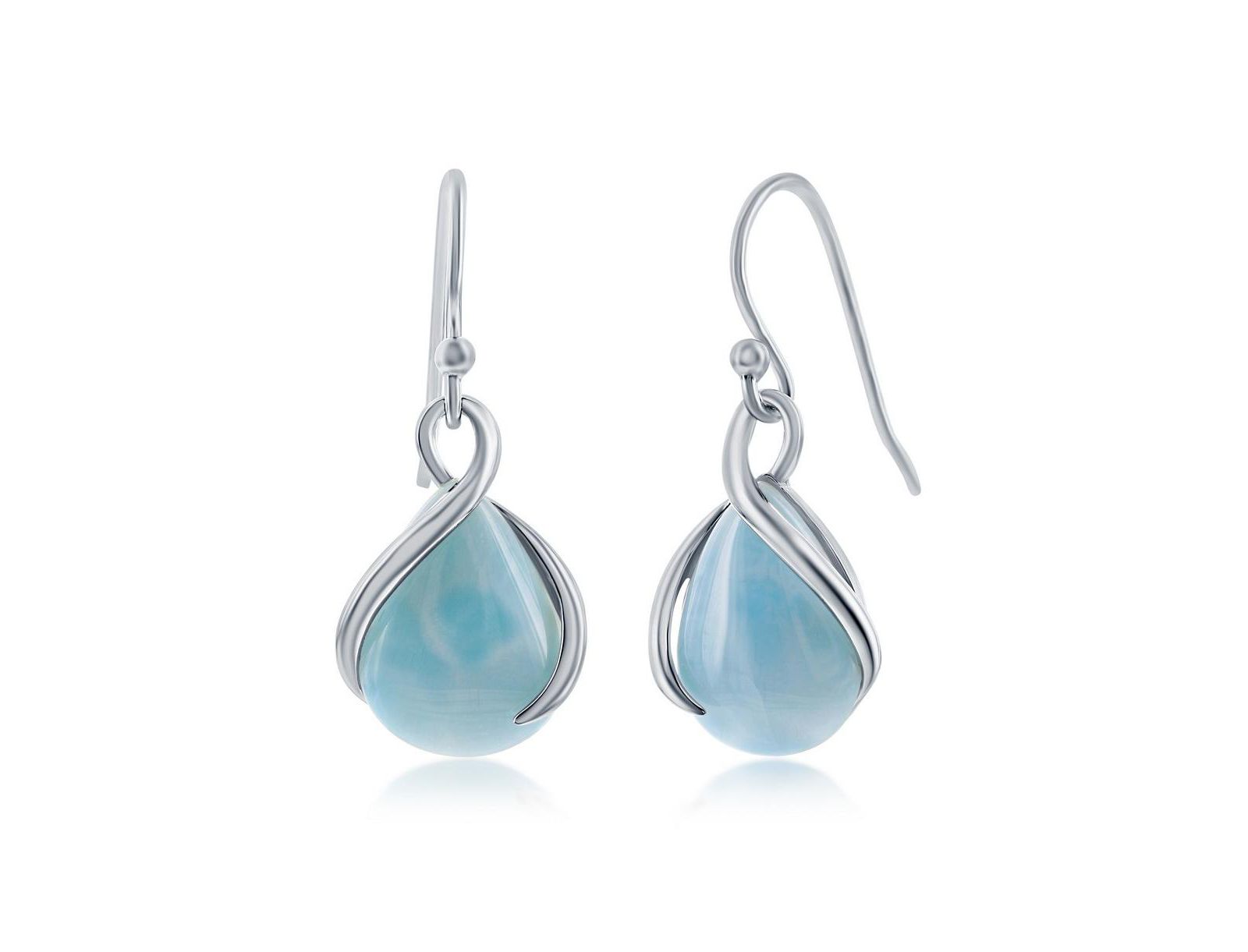 Sterling Silver Pear-shaped Larimar Twist Earrings
