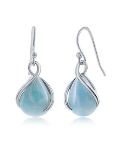 Sterling Silver Pear-shaped Larimar Twist Earrings