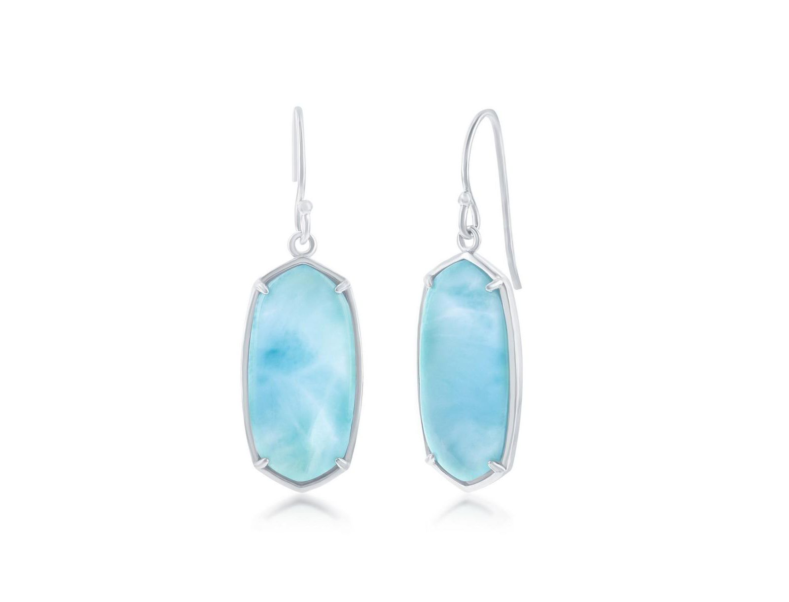 Sterling Silver Long Hexagon Larimar Dangle Earrings