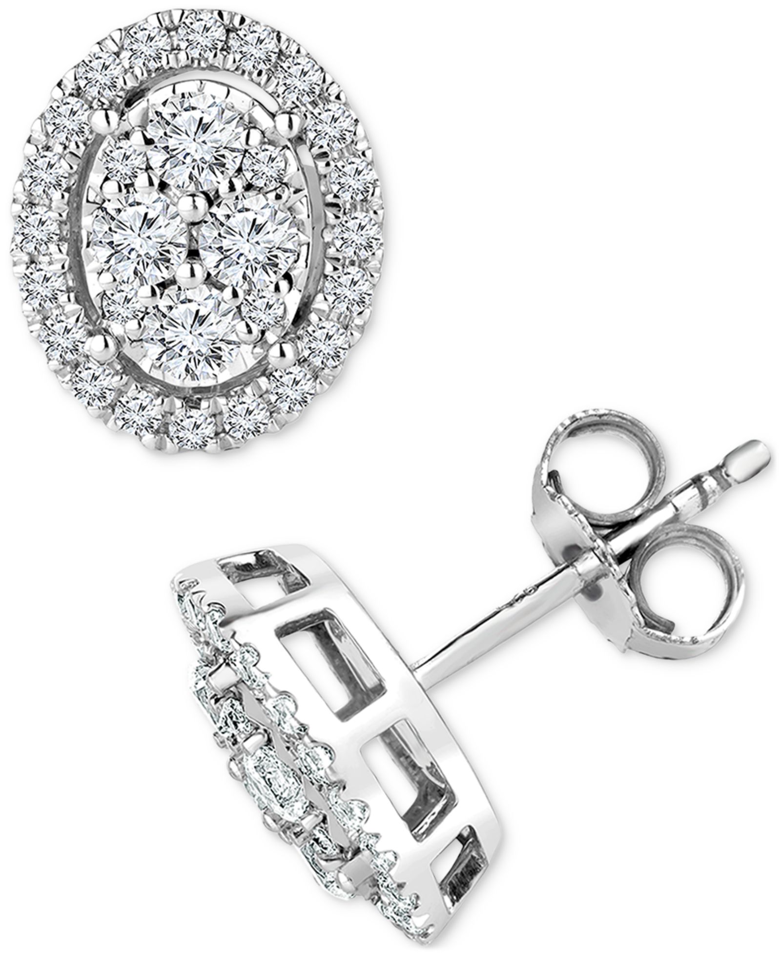 Серьги-гвоздики TruMiracle™ Diamond Halo Oval Cluster Halo 1/3 ct. t.w. в белом золоте 14k