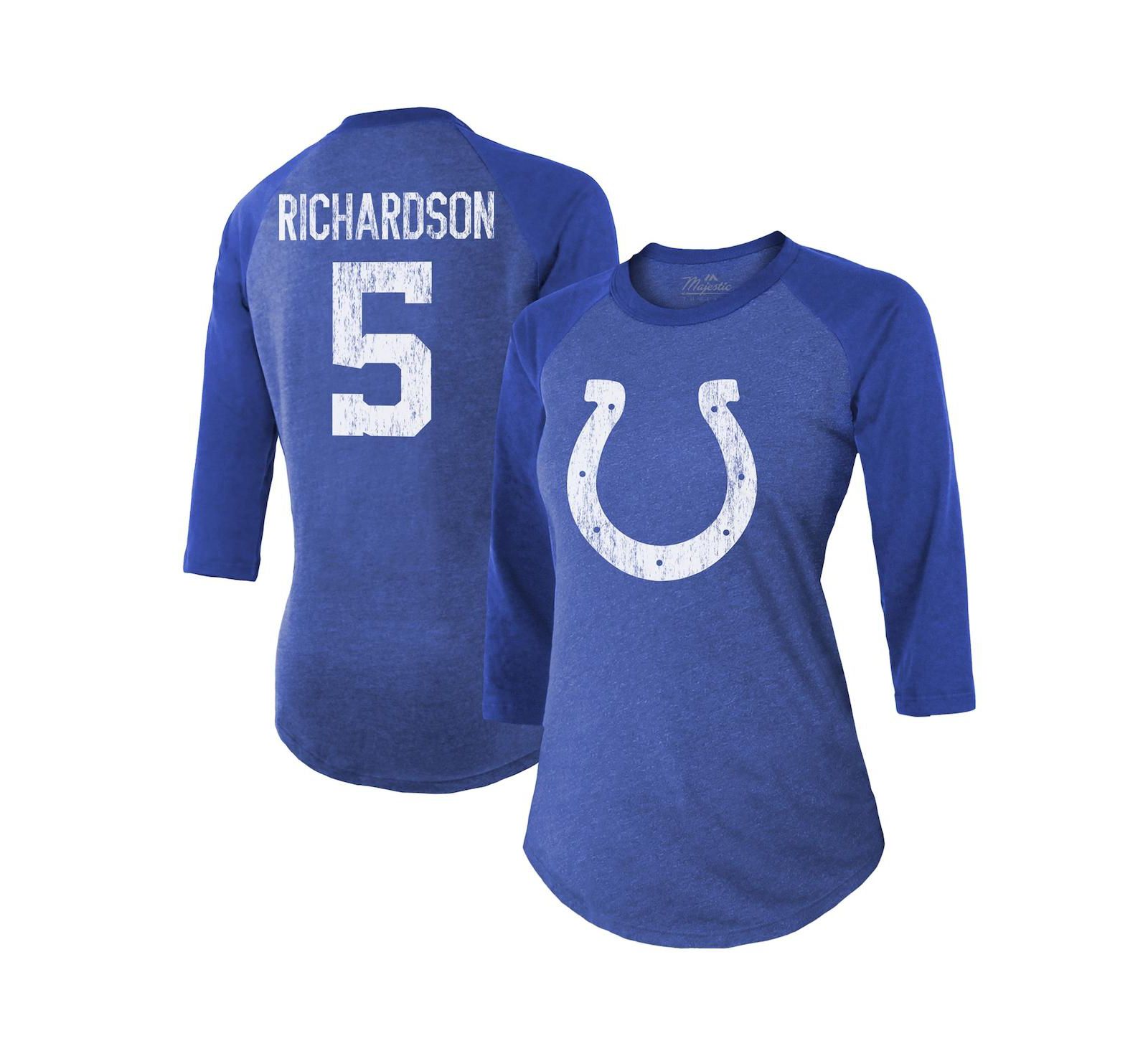 Women's Majestic Threads Anthony Richardson Royal Indianapolis Colts Player Name and Number Tri-Blend 3/4-Sleeve Fitted T-shirt