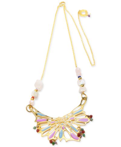 Массивное ожерелье Nectar Nectar New York с драгоценными камнями и позолотой 18k, 40" + 10" удлинитель