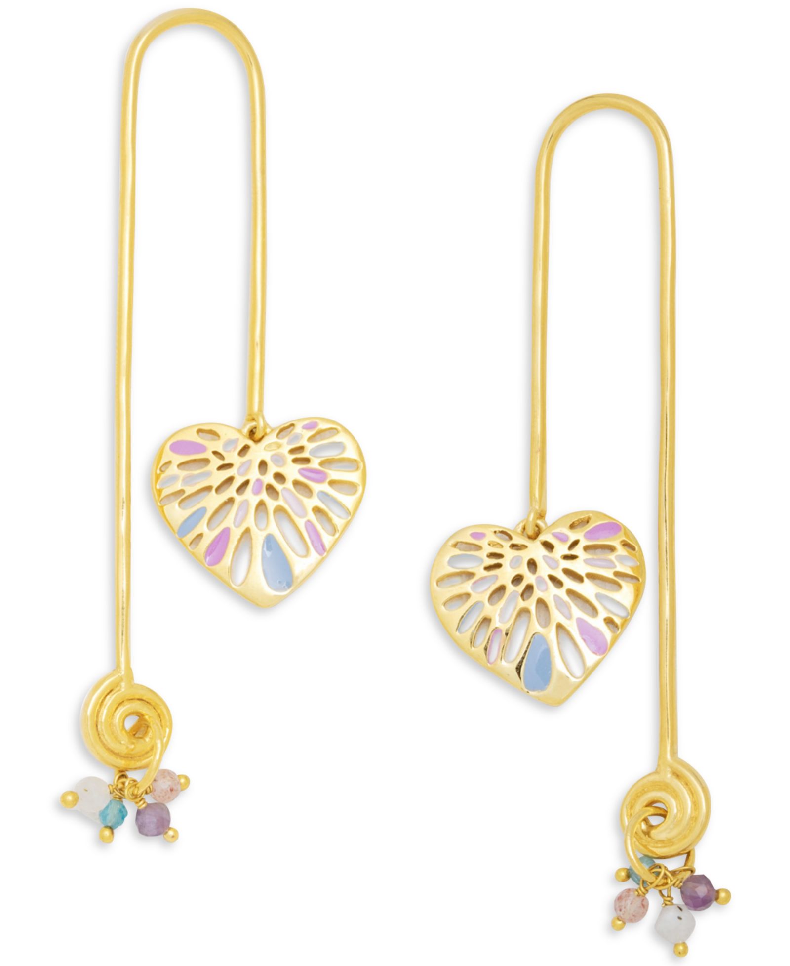 Серьги Nectar Nectar New York в форме сердца с миксом драгоценных камней, позолота 18k