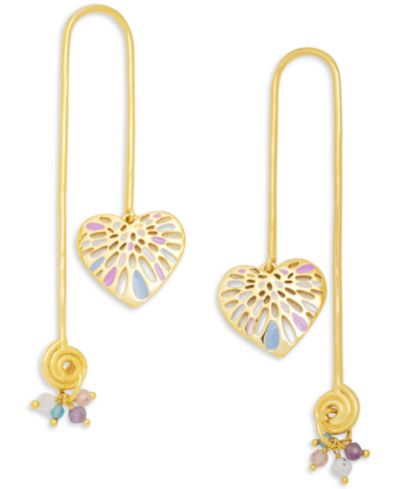 Серьги Nectar Nectar New York в форме сердца с миксом драгоценных камней, позолота 18k
