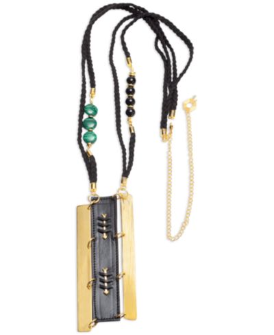 Подвеска Nectar Nectar New York 18k Gold-Plated Mixed Gemstone & Faux Leather, 42" + 10" extender