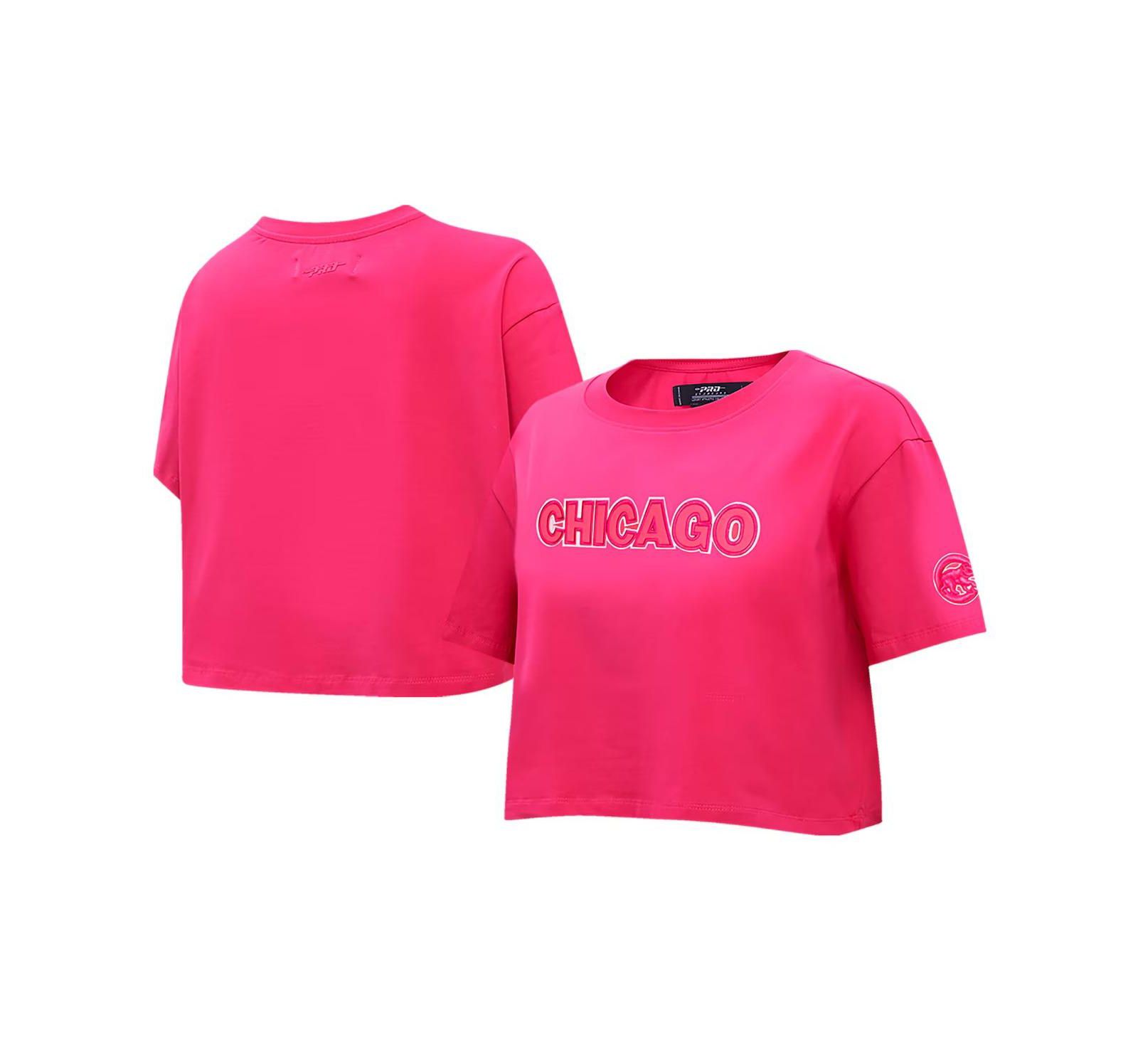 Pro Standard Women's Pink Chicago Cubs Triple Pink Boxy Cropped T-Shirt