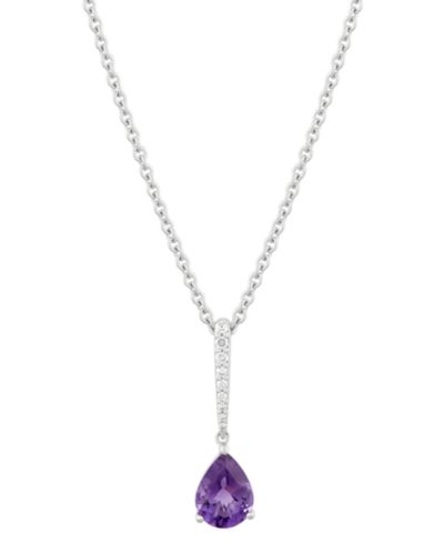 Подвеска-кулон с аметистом (7/8 ct. t.w.) и бриллиантом (1/20 ct. t.w.) в форме груши, 14k White Gold, 18" + 2" extender
