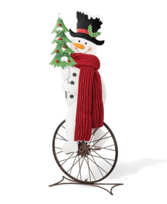 Декор для крыльца Glitzhome Metal Snowman Riding Bike 32" H