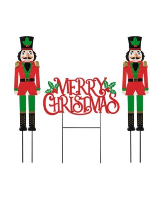 Набор из 3 металлических колышков Merry Christmas с Щелкувчиком