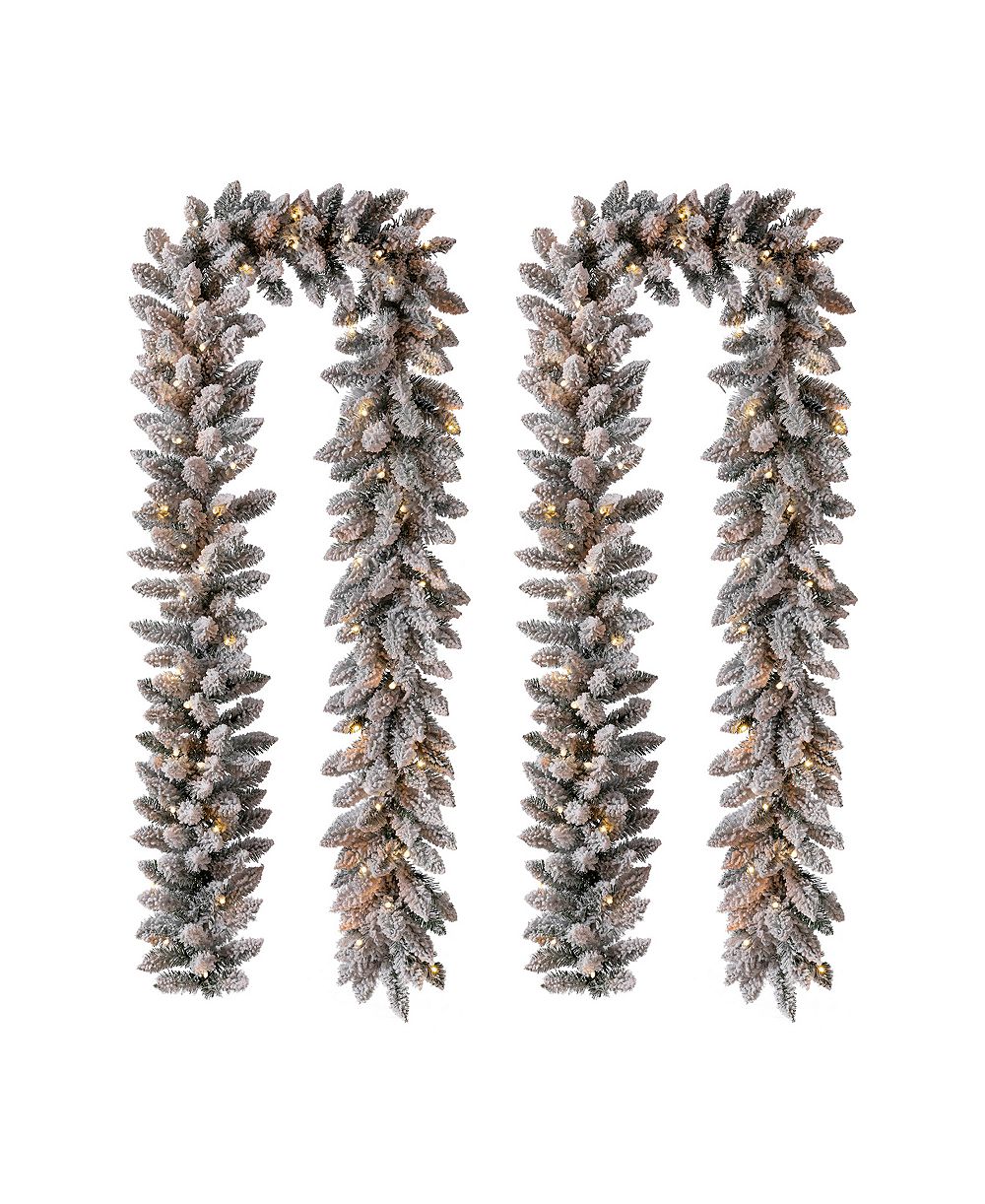 Гирлянда Glitzhome 2 Pack 9' Pre-Lit Snow Flocked Christmas Garland с теплыми LED Lights