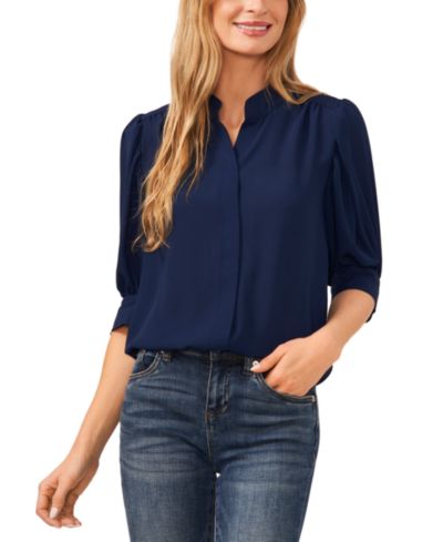 CeCe Women's 3/4-Sleeve Collared Button-Down Top