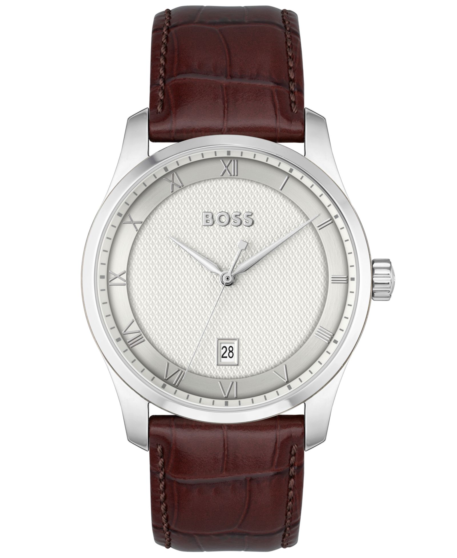 HUGO BOSS Men's Principle Quartz Basic Calendar Brown Leather Watch 41mm