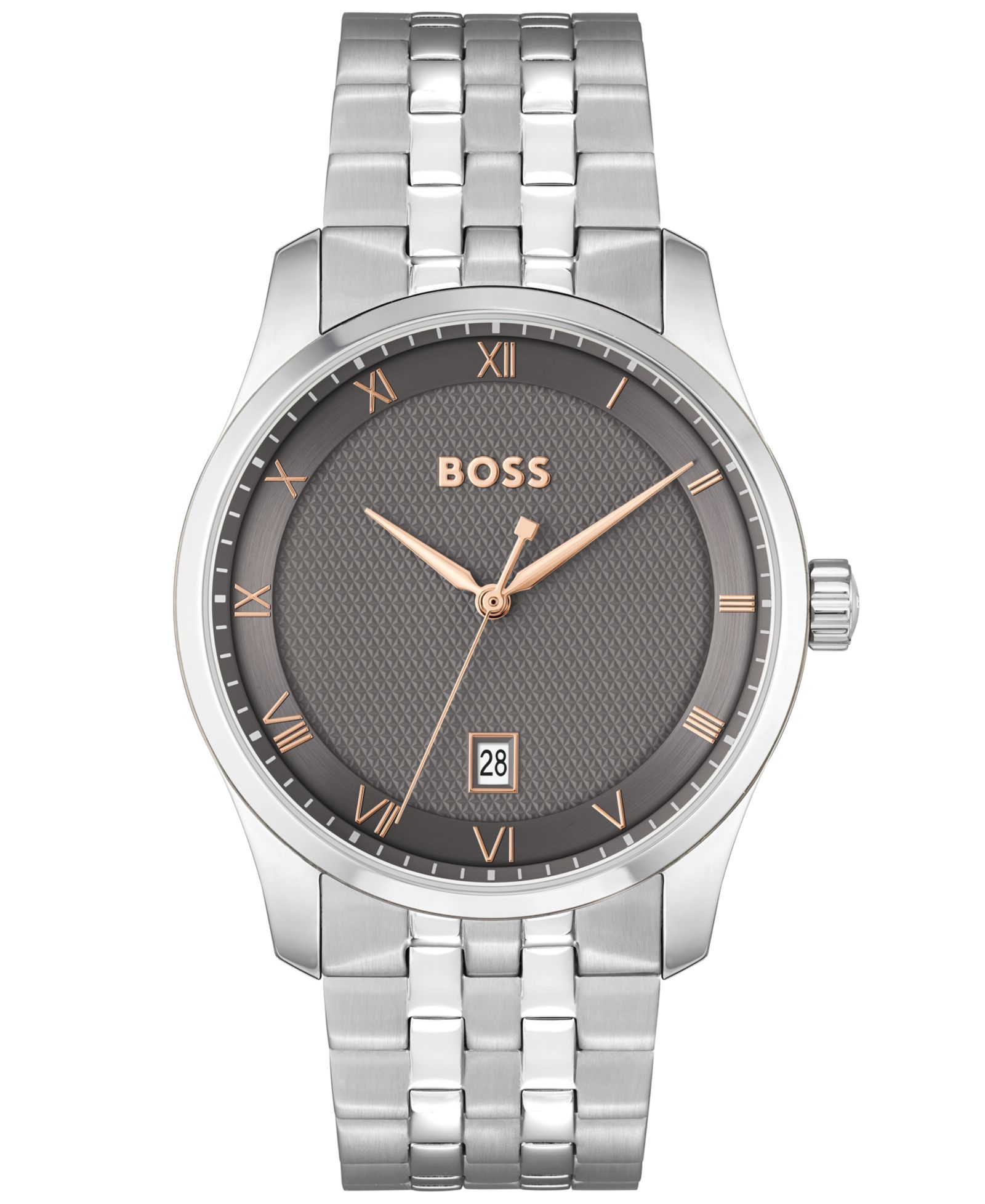 Мужские часы Hugo Boss Principle Quartz Basic Calendar, серебристый корпус, нержавеющая сталь, 41mm