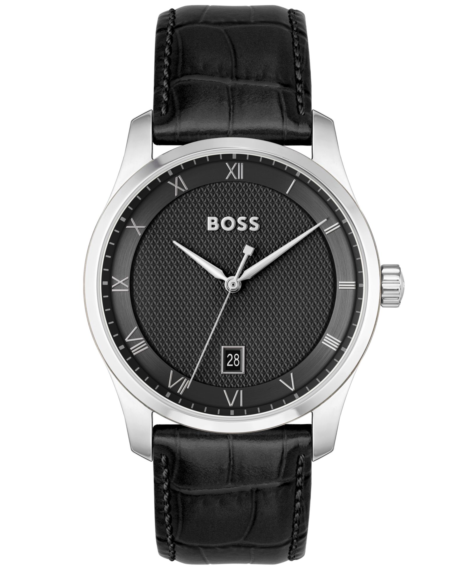 HUGO BOSS Men's Principle Quartz Basic Calendar Black Leather Watch 41mm