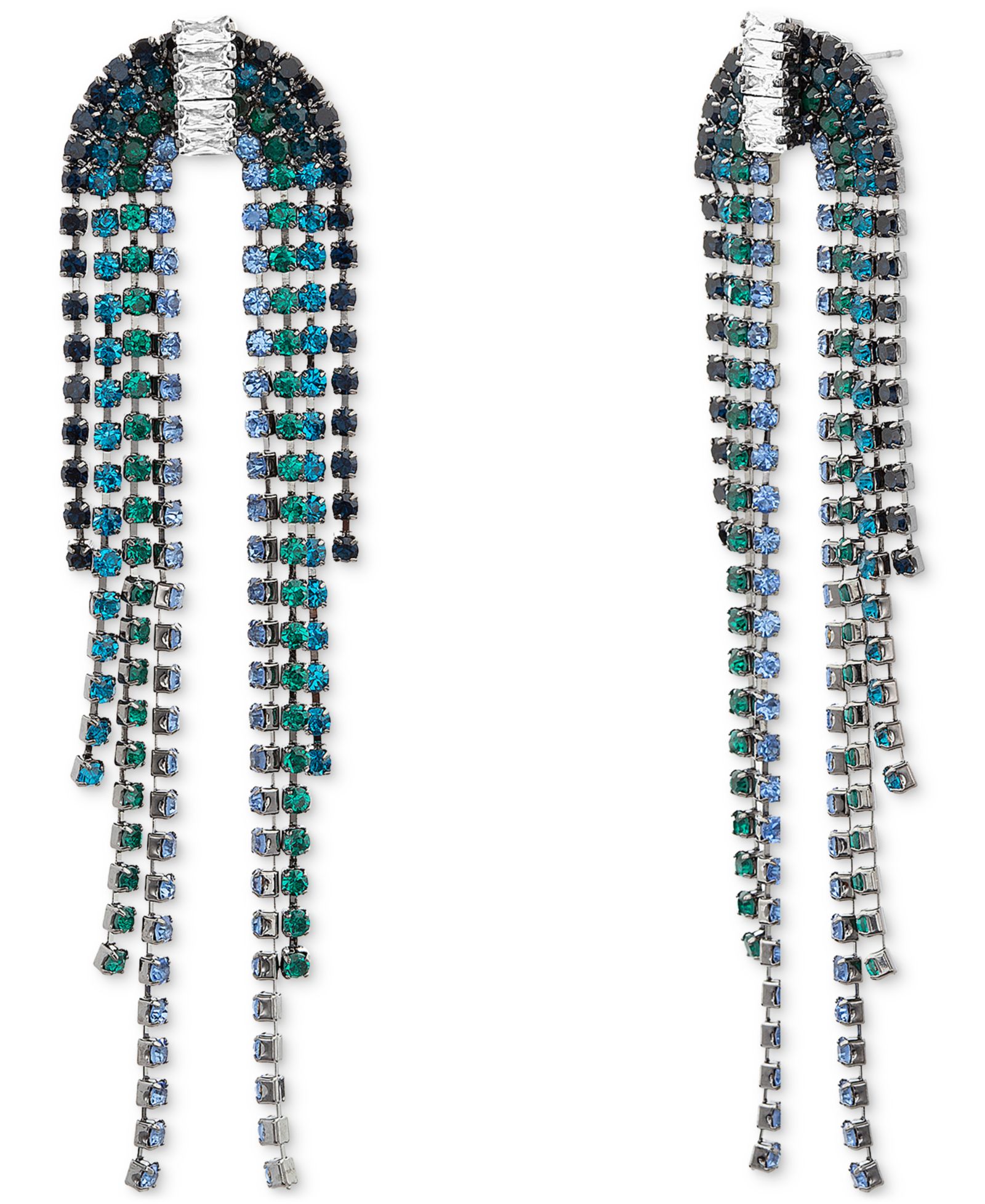 Серьги-люстры Kensie Silver-Tone Multicolor Rhinestone Chain Fringe U-Shape