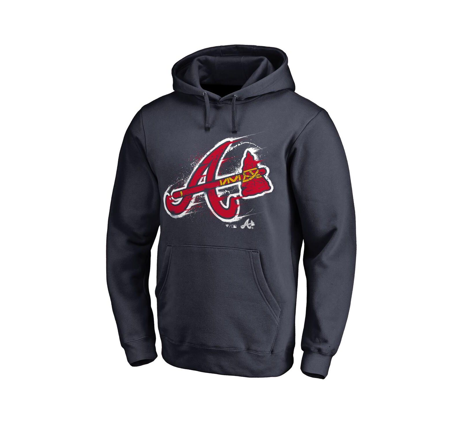 Men's Fanatics Navy Atlanta Braves Splatter Logo Pullover Hoodie