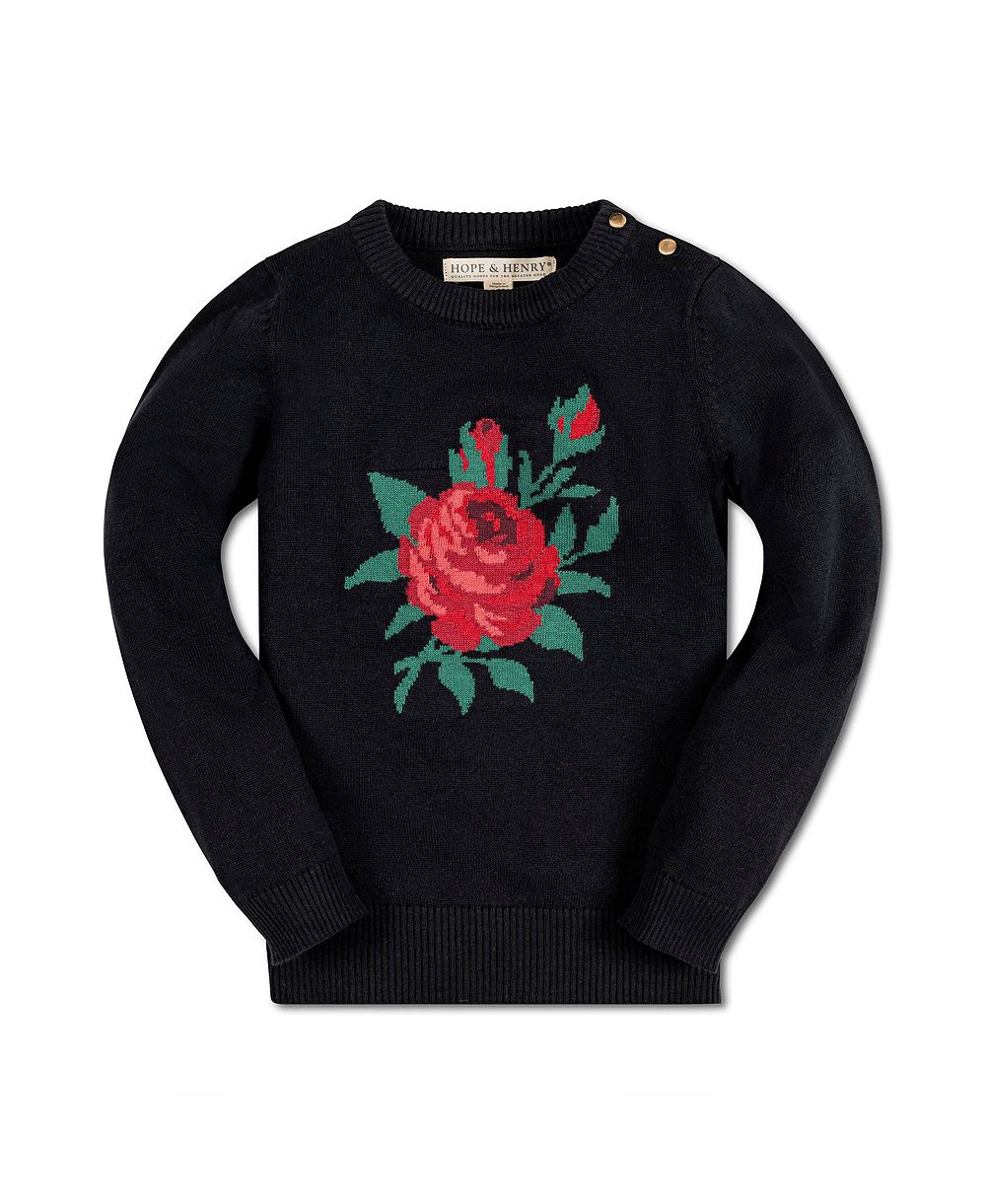 Детский свитер Hope & Henry с длинным рукавом и узором Rose Intarsia