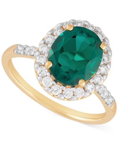 Кольцо Grown With Love с лаб-изумрудом и лаб-бриллиантом, овальный Halo, 14k Gold