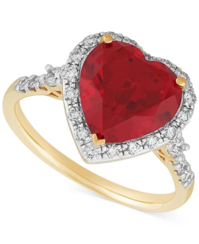 Кольцо Heart Halo с выращенным рубином (5-1/3 ct. t.w.) и выращенным бриллиантом (1/3 ct. t.w.) в 14k Gold от Grown With Love