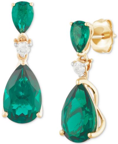 Grown With Love серьги-капли двойной формы груши с выращенным изумрудом (4-5/8 ct. t.w.) и бриллиантом (1/8 ct. t.w.)
