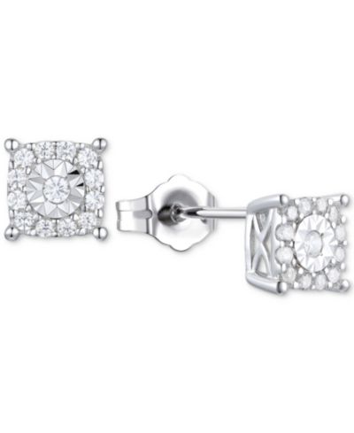 Серьги-гвоздики Diamond Square Halo в стерлинговом серебре
