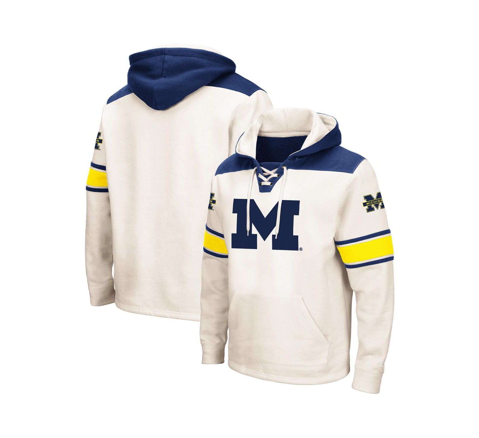 Мужское худи Colosseum Cream Michigan Wolverines Big and Tall Hockey Lace-Up Pullover