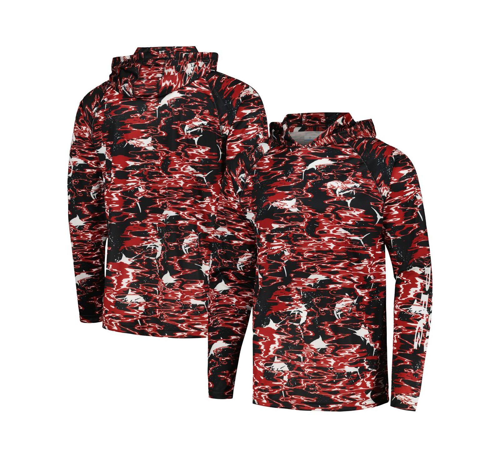 Men's Columbia  Black Arkansas Razorbacks PFG Terminal Tackle Omni-Shade Rippled Long Sleeve Hooded T-shirt
