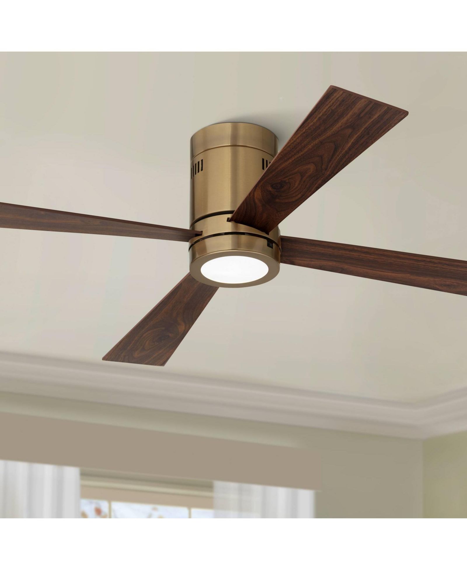 Casa Vieja 52" Revue Modern Indoor Hugger Ceiling Fan with LED Light Remote Control Bronze Soft Brass Walnut Opal Glass