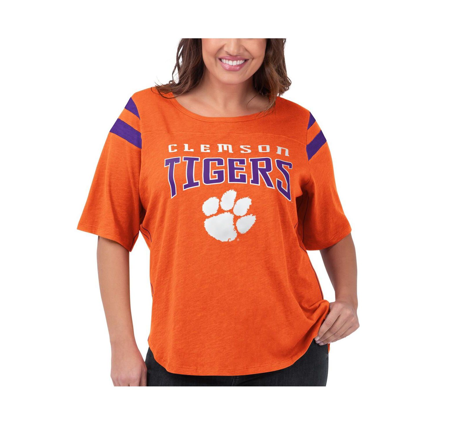 Women's G-III 4Her by Carl Banks Orange Clemson Tigers Plus Size Linebacker Half-Sleeve T-shirt