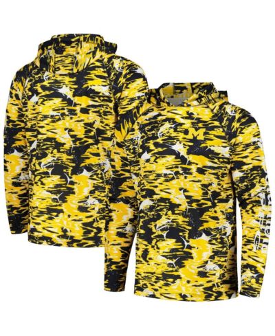 Мужская футболка Columbia Navy Michigan Wolverines PFG Terminal Tackle Omni-Shade Rippled Long Sleeve Hooded T-shirt