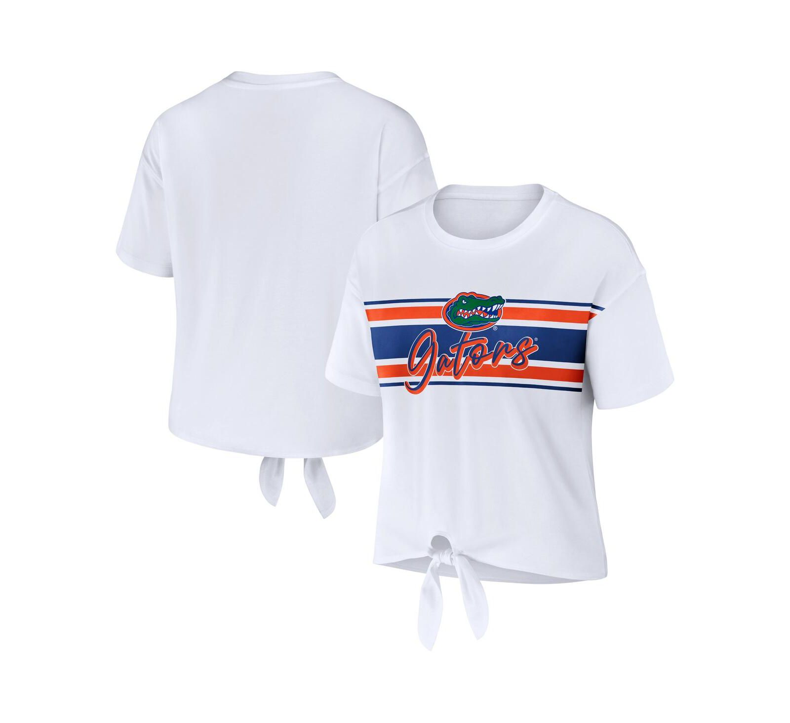 Женская укороченная футболка WEAR by Erin Andrews White Florida Gators Striped Front Knot