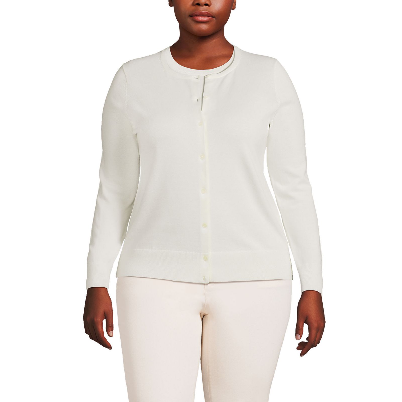 Lands' End Plus Size Fine Gauge Cotton Cardigan Sweater