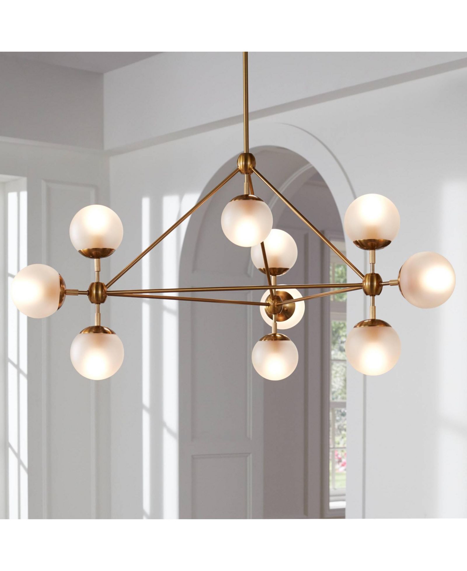 Possini Euro Design Gable Soft Hanging Chandelier Lighting 40.50" Wide Mid Century Modern Sputnik Frosted Glass Globe Shade 10-Light Fixture