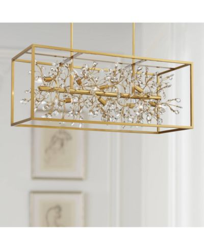 Possini Euro Design Carrine 38.5" Linear Chandelier, 8-Light Modern Fixture with Clear Crystal Accents for Dining Room, Kitchen, Foyer & High Ceilings