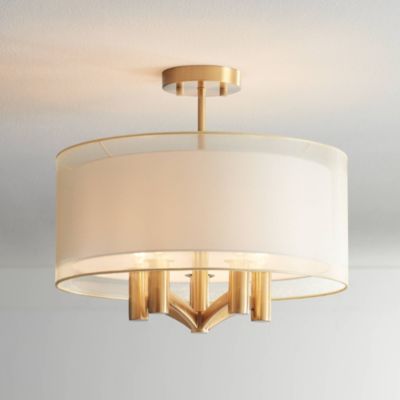 Possini Euro Design Caliari Modern потолочный светильник, Warm Brass, Double Drum Shade