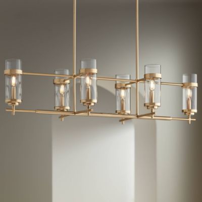 Possini Euro Design Mikel Soft Linear Island Pendant Chandelier 42" Wide Modern Clear Glass Shade 6-Light Fixture for Dining Room House Kitchen