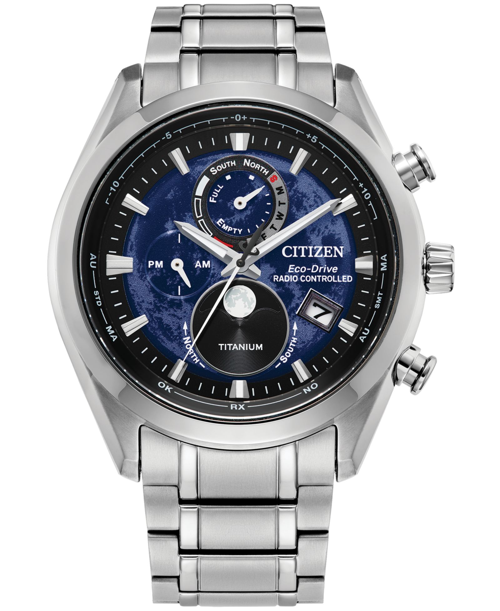 Мужские часы Citizen Tsuki-yomi A-T Chronograph Sport Luxury Eco-Drive Silver-Tone Titanium Bracelet, 43mm