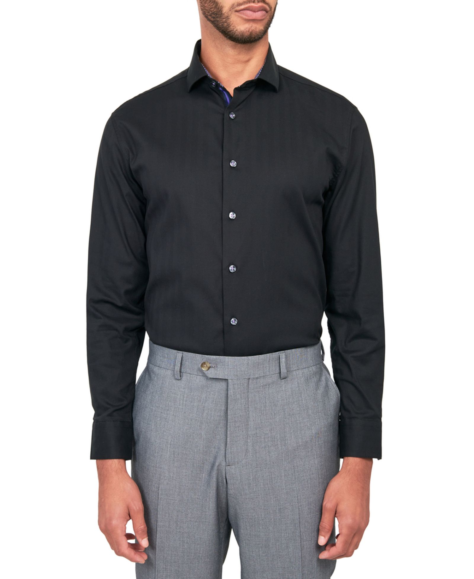 Michelsons of London Men's Solid Herringbone Shirt