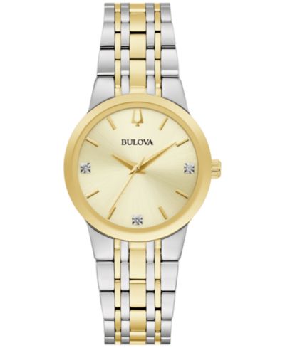 Bulova Женские часы с бриллиантовым акцентом, двухцветная нержавеющая сталь, 30mm