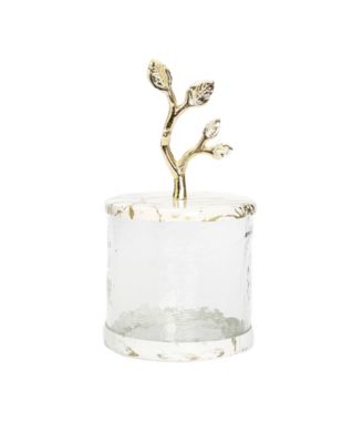 Glass Canister with Gold-Tone Marble Lid and Leaf Handle