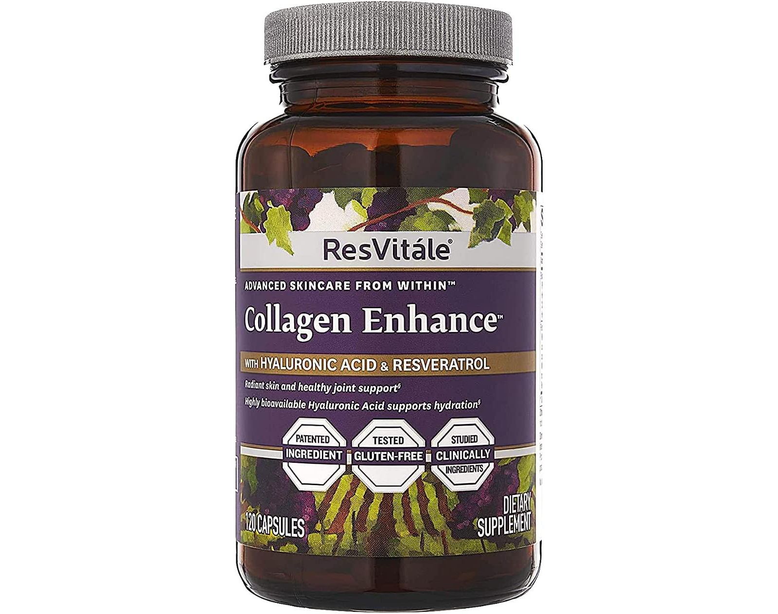 ResVitale Collagen Enhance Anti Aging Skin Care Collagen Supplement - Гидролизованный коллаген с гиалуроновой кислотой и ресвератролом - Капсулы коллагена для кожи и суставов, 1000mg, 120 капсул