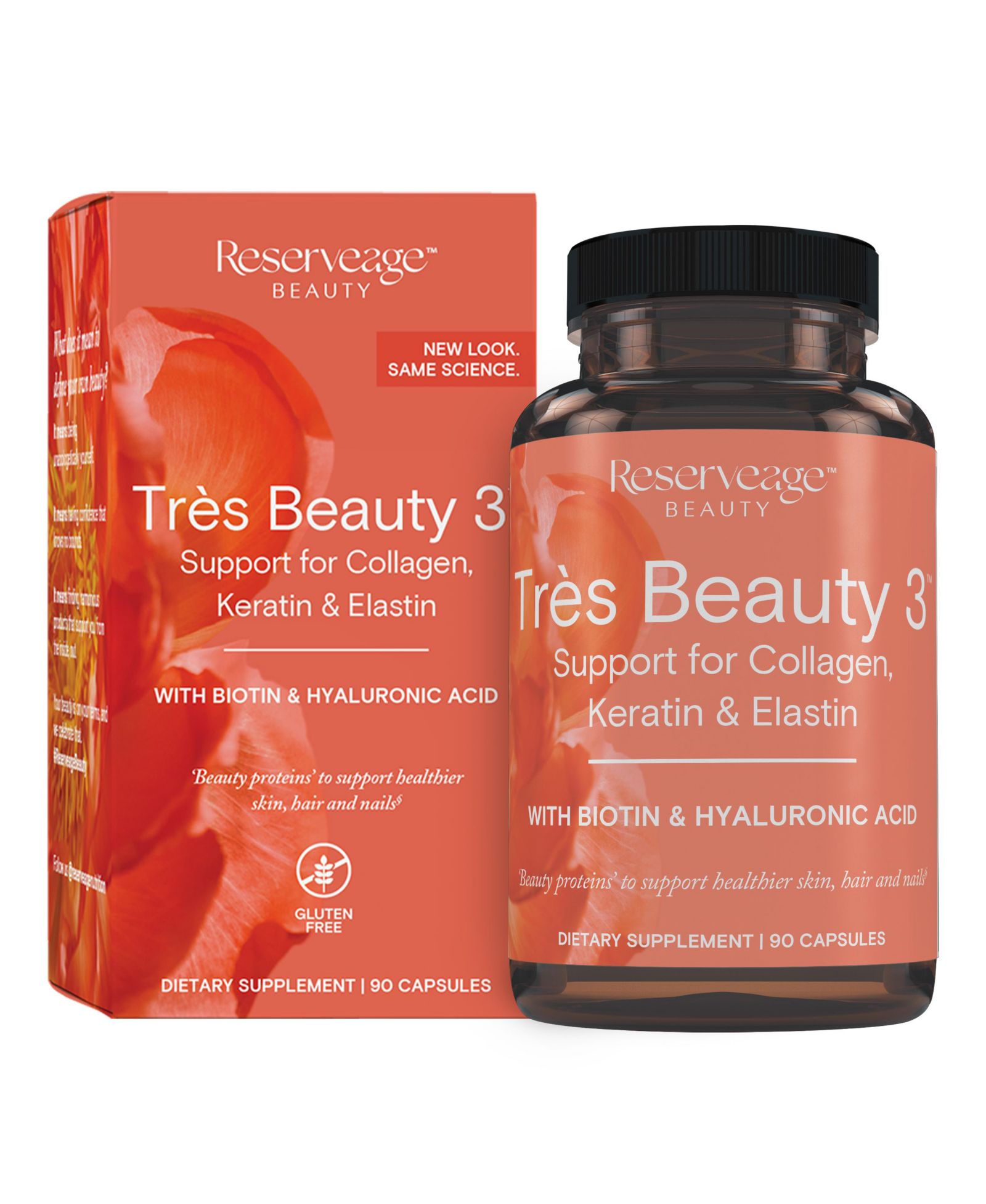 Биодобавка Reserveage Tres Beauty для волос, кожи и ногтей с коллагеном, кератином и биотином, 90 капсул
