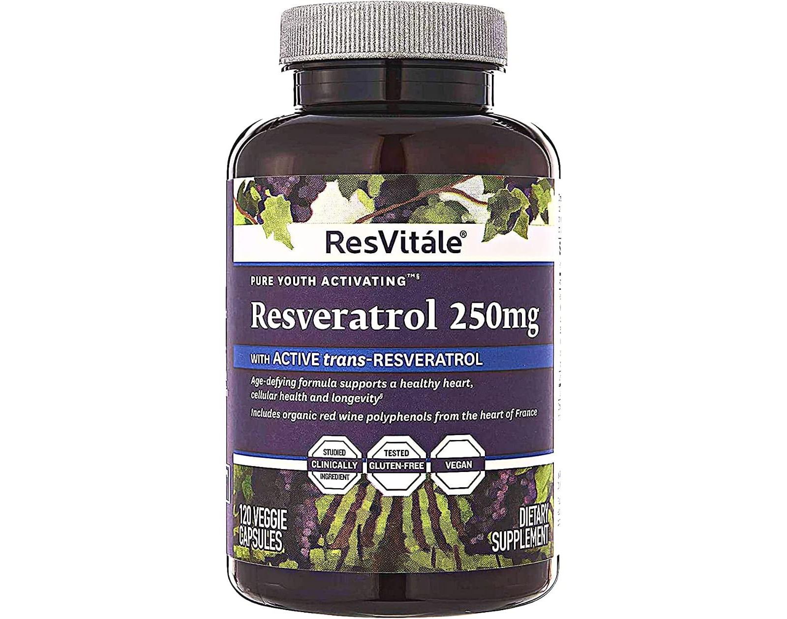 Антиоксидантные таблетки ResVitale Resveratrol 250mg для здоровья сердца и кожи