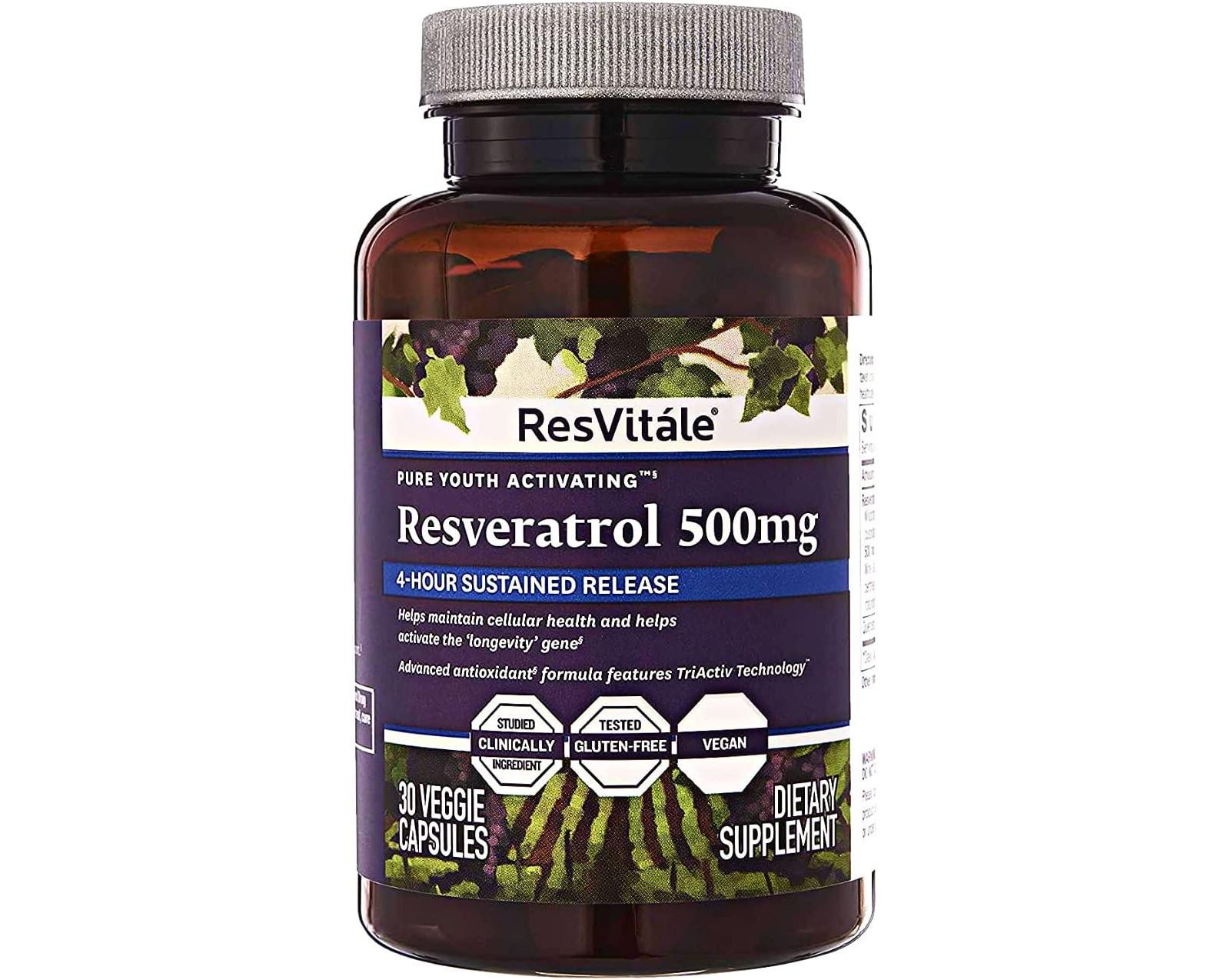 ResVitale Resveratrol 500mg - Antioxidants for Heart Health & Skin Support - Red Wine Grape Seed Extract - 30 Vegetarian Capsules