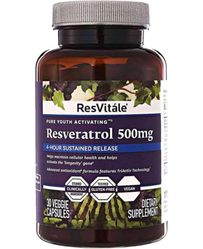 ResVitale ресвератрол 500mg — антиоксиданты для здоровья сердца и кожи, экстракт виноградных косточек — 30 вегетарианских капсул