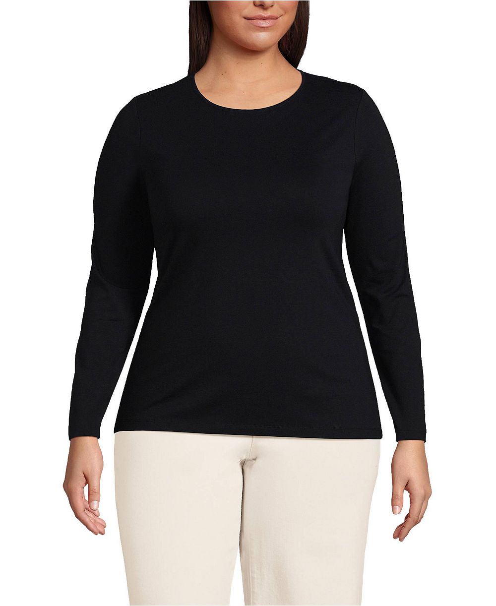 Lands' End Plus Size Lightweight Jersey Skimming Long Sleeve Crew Neck T-shirt