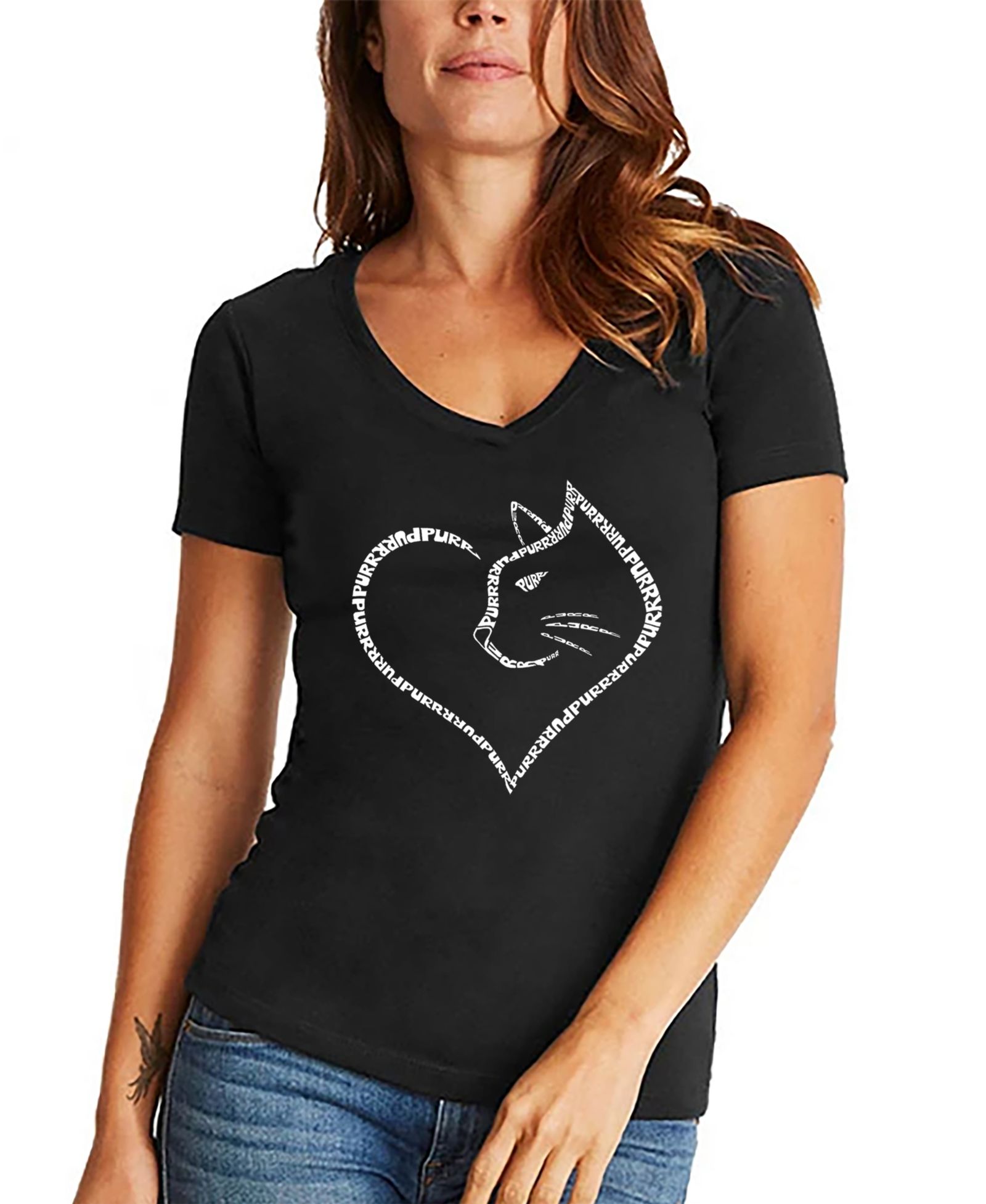 Женская футболка LA Pop Art Cat Heart Word Art V-neck